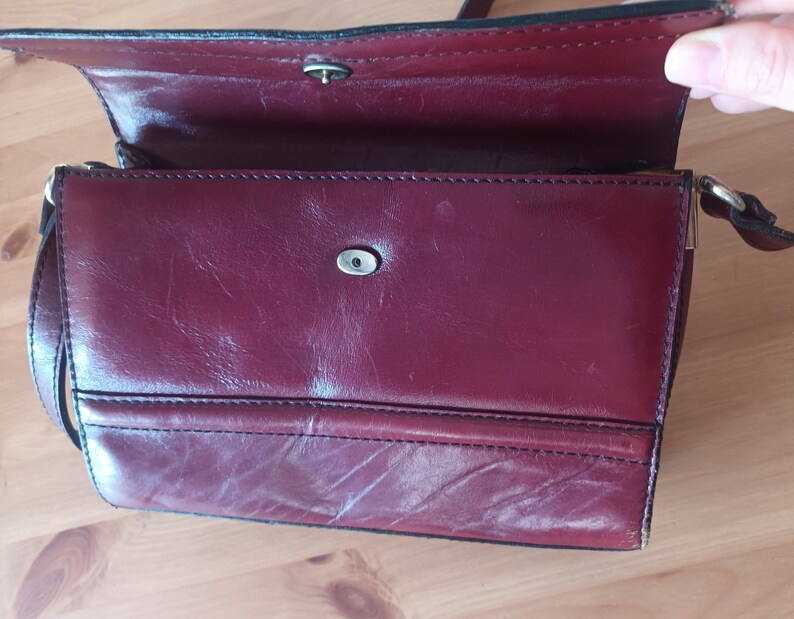 Vintage Women Burgundy Leather Flap Bag Burgundy Leather Shoulder Bag Maroon Messenger Bag Burgungy Leather Crossbody Bag Wine Flap Bag image 10