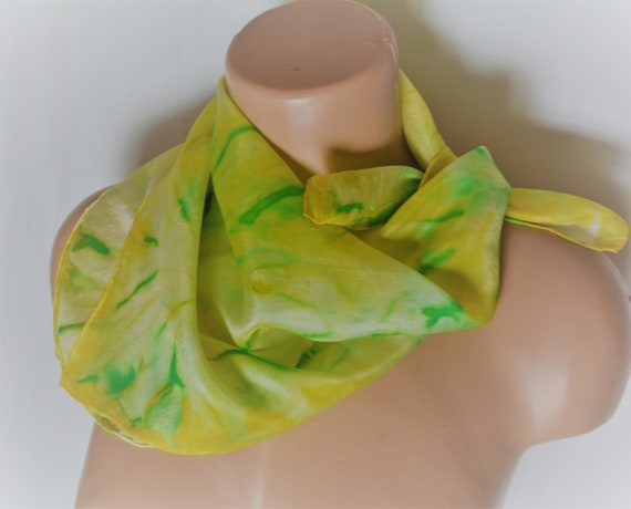 Vintage Yellow Silk Scarf Hand Dyed Handrolled Si… - image 7