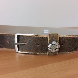 Vintage Men&#39;s Brown Genuine Leather Belt Old Look Minimalist Brown Solid Belt Silver Square Buckle Leather Tan Belt Made in Italy Belt
