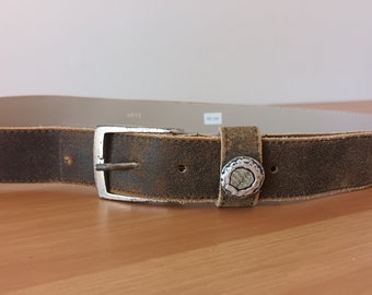 Vintage Men's Brown Genuine Leather Belt Old Look Minimalist Brown Solid Belt Silver Square Buckle Leather Tan Belt Made in Italy Belt