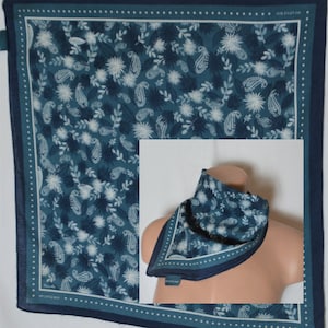 Vintage Kanoko Paisley Cotton Scarf Square Blue White Scarf Paisley Print Bandana Floral Print Bandana Multicolored Cotton Paisley Kerchief