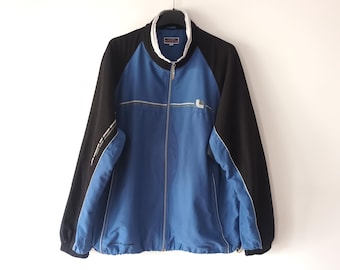 Vintage Men's Windbreaker Jacket Size L Blue Black Solid Retro Old School Multicolor Hipster Sport Track Rain Jacket 90's 80's Streetwear