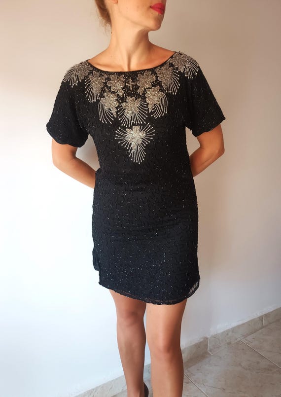fully beaded mini dress SEASHELL SILVER BEADED MINI DRESS | CULT MIA