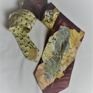 Hubert Milano Men&#39;s Silk Tie Vintage Hubert Burgundy Golg Beige Necktie Abstract Print Silk Tie Made in Italy Cravate Designer Mens Silk Tie