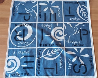 Vintage Women's Blue White Cotton Bandana Inspiration Bandana Blue White Floral Bandana Plants Leaf Neck Scarf Head Wrap Blue Neckerchief