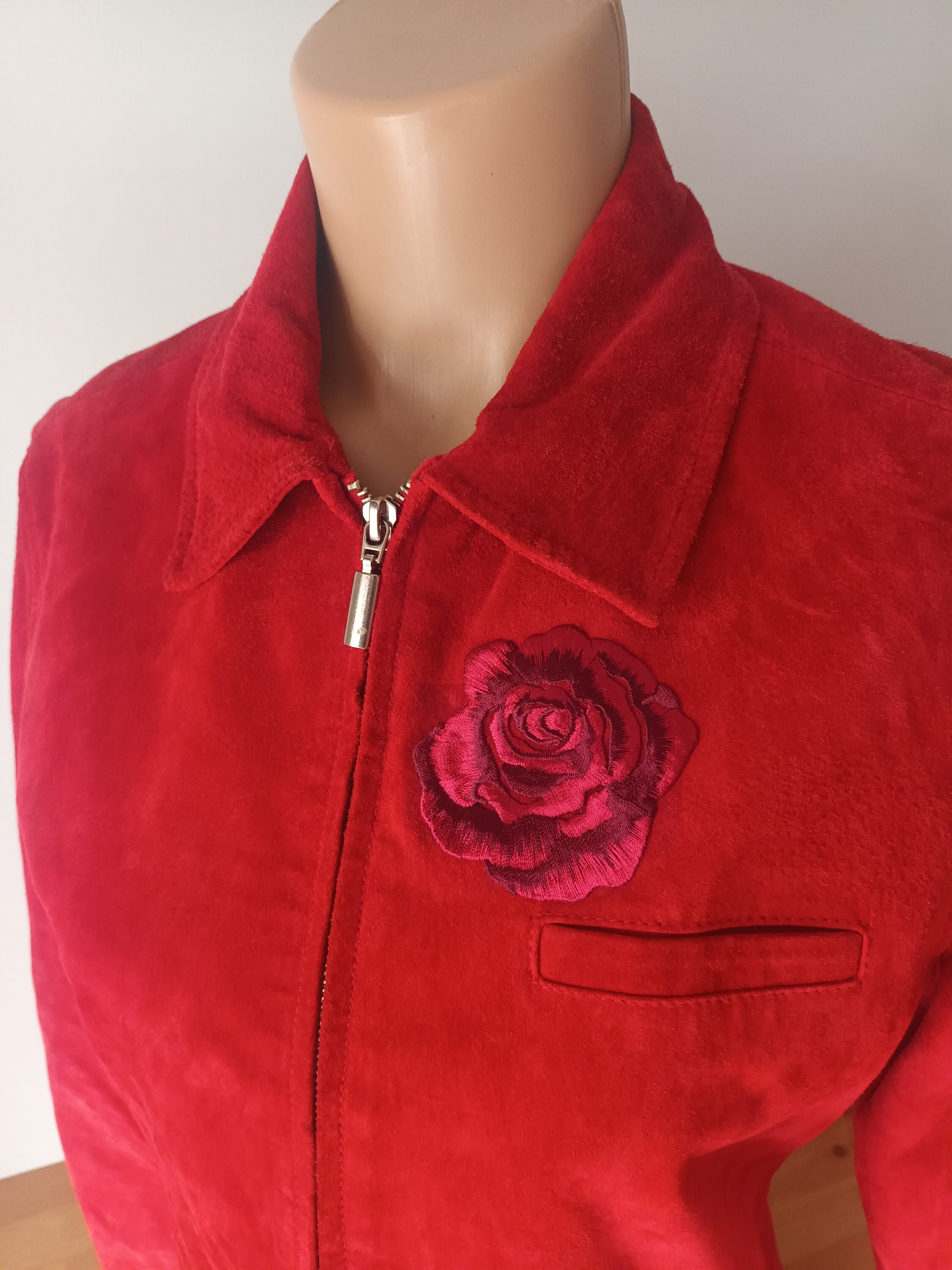 Veste Femme En Daim Rouge Bronzé, 100% Cuir Véritable, Taille S, Occasion Très Bon état