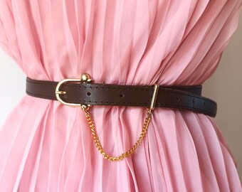Lodis Brown Leather Belt With Chain Detail Buckle, Genuine  display picture 1
