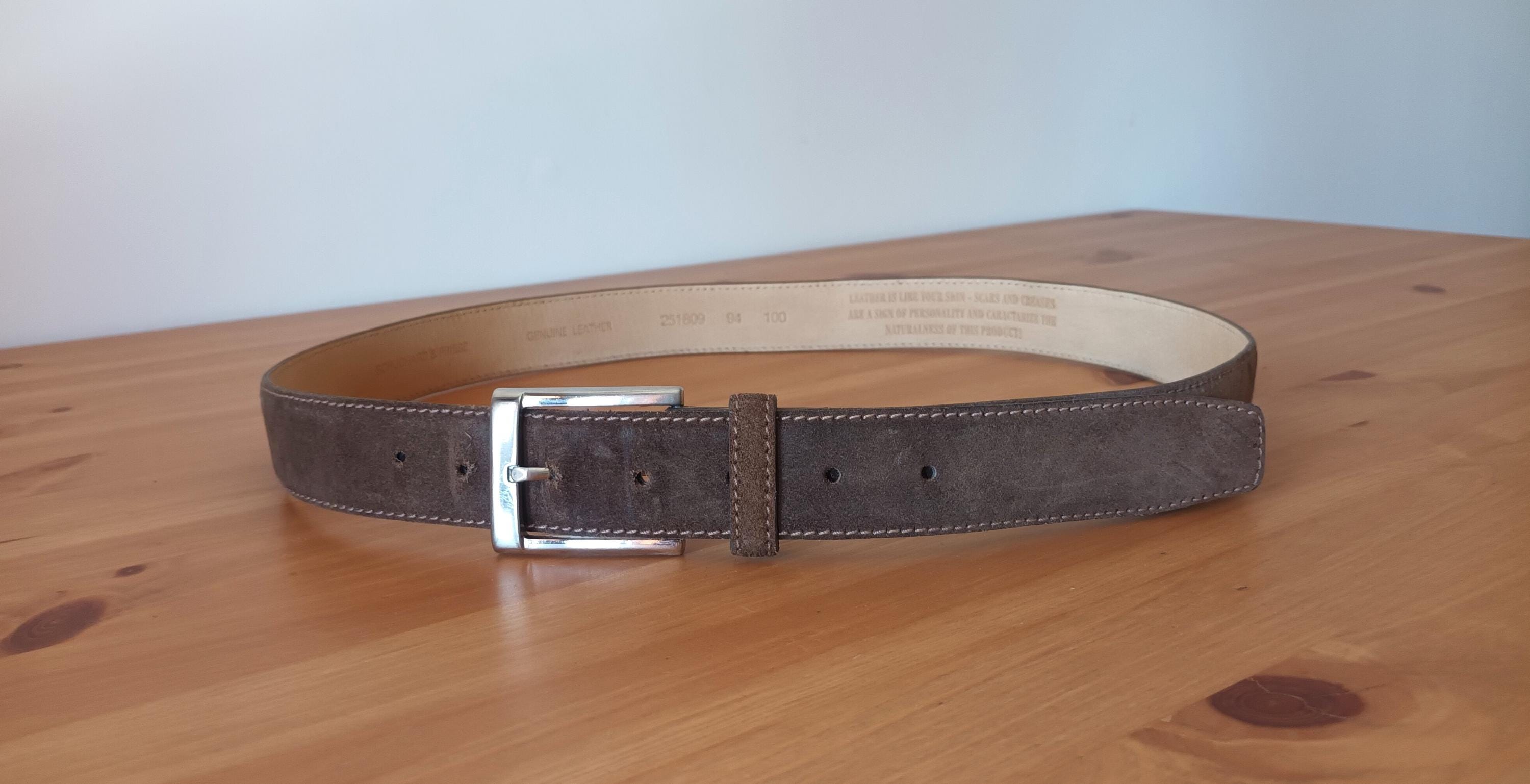 Vintage Suede Leather Brown Belt With Square Leather Buckle Vintage Men main image 3