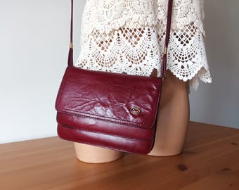 Vintage Women Burgundy Leather Flap Bag Burgundy Leather Shoulder Bag Deep Red Messenger Bag Burgungy Leather Crossbody Bag Wine Flap Bag
