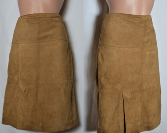 Vintage Women Camel Suede Skirt Size XS/36 Genuine Leather Skirt Camel Light Brown Suede Mini Skirt High Waist Skirt Lined Straight Skirt