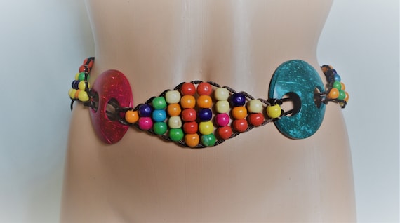 Vintage bohemian beaded belt. Vintage Boho Beaded Waist Belt | Handmade Tribal Hippie Tie  main image 2