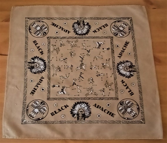Vintage Apache Black Southwest Men's Cotton Bandana Navajo Cowboy