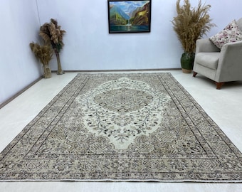 5.5x22.6 ft, Vintage türkische Wollteppich, Neutral Oushak Teppich Wohnzimmer Dekor, Für Bauernhaus