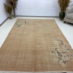 6x9 Vintage Area Rug, Terracotta Hand Knotted, Pale Oushak Rug, Bohemian Turkish Rug ,Bedroom Rug ,Farmhouse Rug, Living Room Rug, 5.6x8.7ft