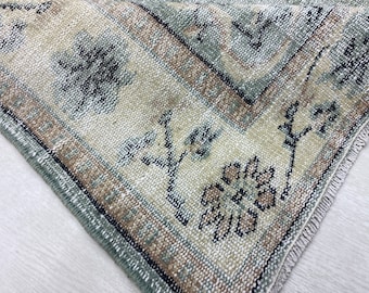Tappeto turco vintage color verde acqua, tappeto Oushak, tappeto in lana fatto a mano, arredamento per la casa, 5,3x8,2 piedi
