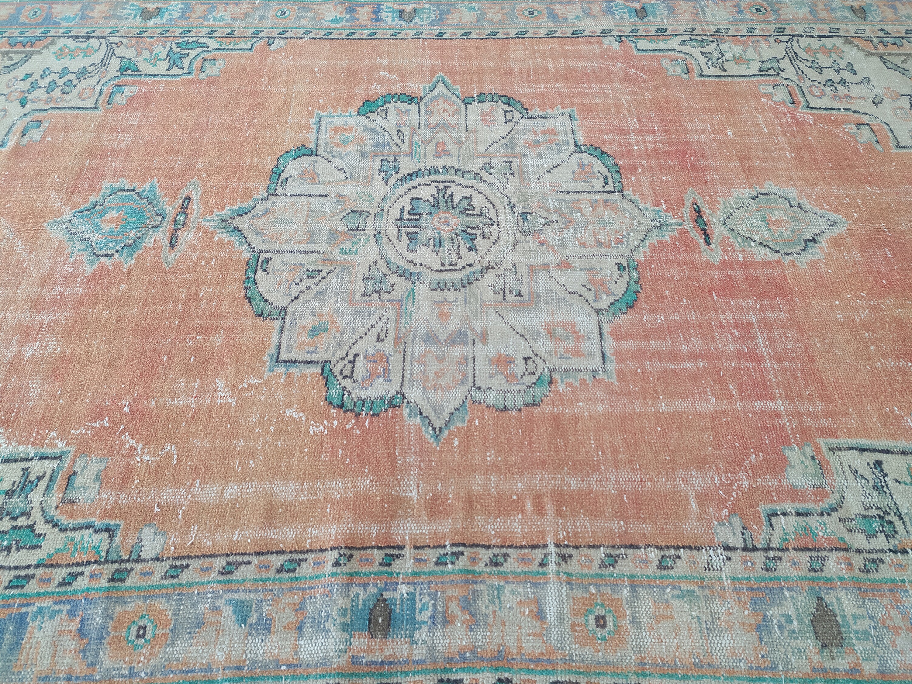 Vintage Teppich 6x9 Türkischer Terecotta und Hellblauer | Etsy