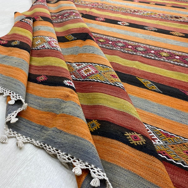 Striped Kilim Rug 6x10, Turkish Kilim Rug, Colorful Kilim Rug, Vintage Handmade Large Kilim Rug, 5.8x10 ft / 177x305 cm