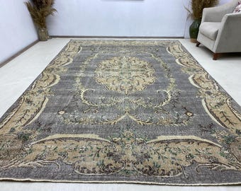 Großer Vintage-Oushak-Teppich (198 x 308 cm), Medaillon-Teppich aus türkischer Wolle, Landhausdekor aus Anatolien