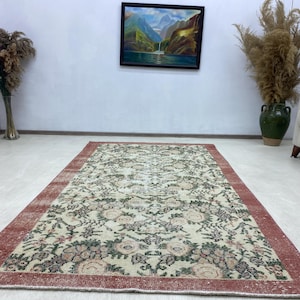 4x6 Small Area Rug ,Green Red Rug ,Oushak Vintage Rug ,Turkish Area Rug ,Small Farmhouse Rug, Floral Wool Rug, Children Room Rug, 3.6x6.4 ft