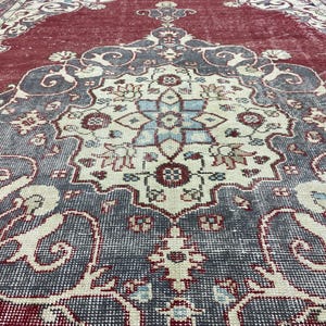 Vintage Large Rug 7x11, Turkish Area Rug, Oushak Vintage Rug, Burgundy  Rug, Handmade Wool Rug, Living Room Rug, Farmhouse Rug, 6.4x11.3 ft