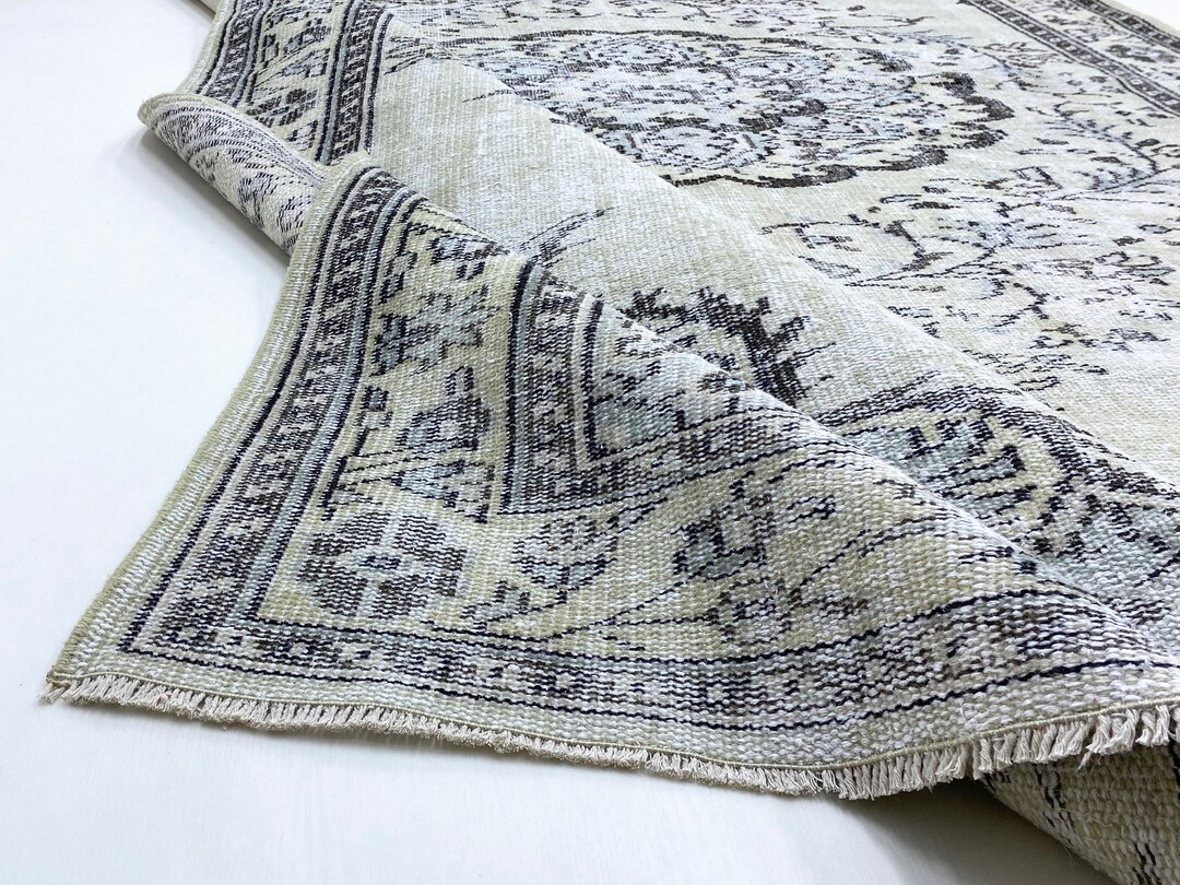Neutral Rug 6x9, Vintage Pale Green Large Rug, Turkish Boho Rug, Hand
