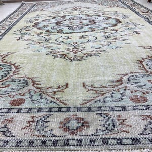 Teal Rug 6x9 | Vintage Turkish Rug, Oushak Rug, Living Room Rug, Hand Knotted Wool Rug, Teppich Rug, Teal Blue-Pale Green Rug, 5.8x8.9 ft