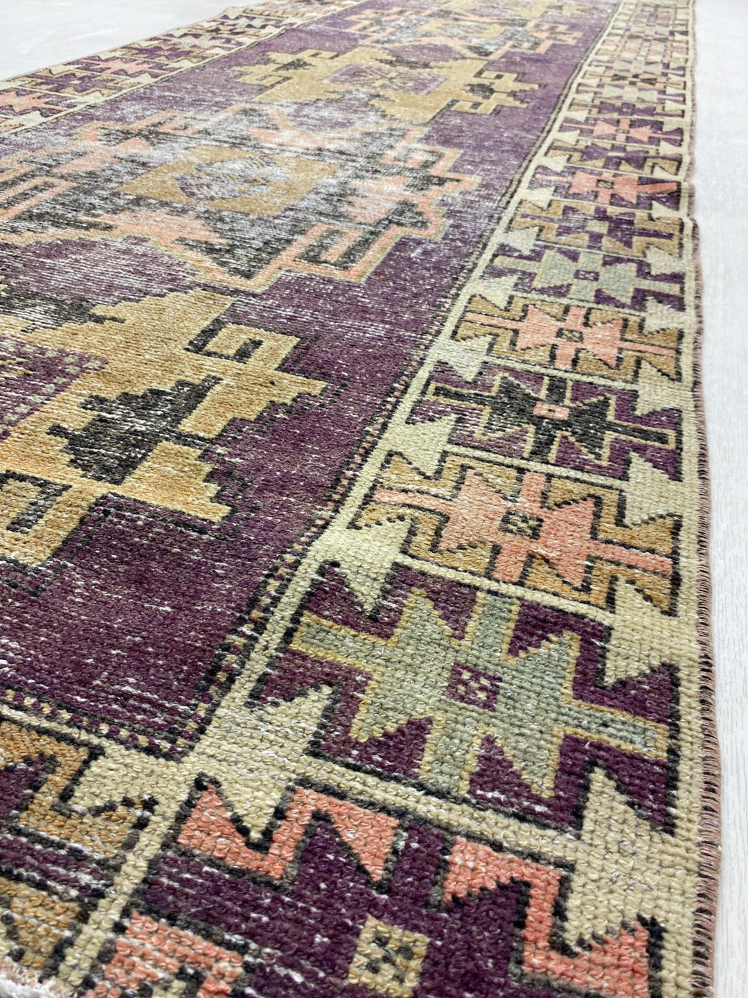 Rusk Color Rug Runners Large Runner Rug 4x12, Vintage Muted Runner Rug, Pale Purple Runner Rug ...