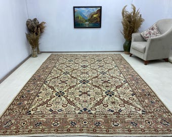 7x10 Vintage Oushak Turkish Rug, Large Floral Area Rug, Unique Farmhouse Carpet 6.6x9.5 ft