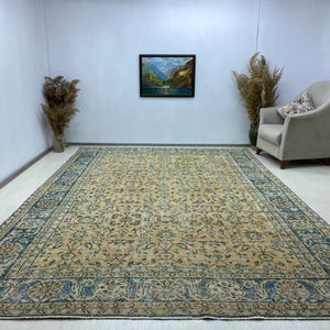8x11 Oversized Rug, Extra Large Rug, Blue and Orange Rug, Vintage Big Size Rug, Turkish Rug, Oushak Large Rug, Living Room Rug, 7.6x10.9 ft