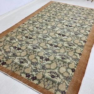 6x9Floral Rug, Vintage Orange Beige Green Floral Rug, Turkish Kitchen Rug, Oushak Wool Handmade Rug, Farmhouse Decor,Area Rug 5.4 x 8.8 ft