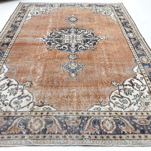 Authentic Oushak Rug 6x9, Pale Medallion Rug, Turkish Area Rug, Living Room Rug, Bohemian Wool Rug, Bedroom Rug, Farmhouse Rug, 6.3 x 8.6 ft