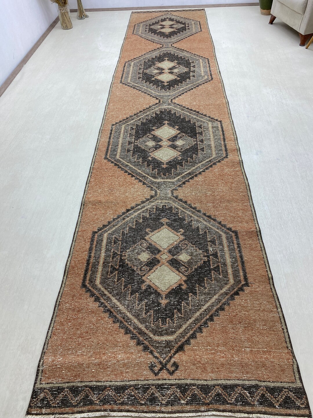 3x15 Turkish Extra Long Runner, Vintage Long Runner Rug, Oushak Long ...