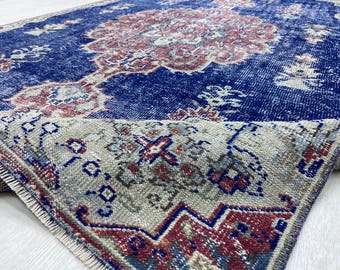 5.0x8.4 ft, Vintage Navy Oushak Rug, Hand Woven Wool Turkish Rug, Blue Medallion Decor