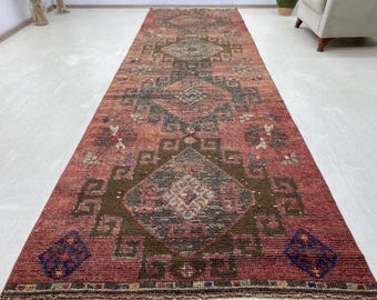 3,3x11,2 fot, naturlig vintage turkisk matta, Oushak löparmatta, hall, entrédekor