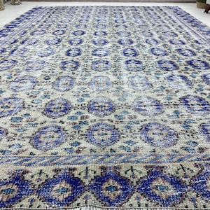 VINTAGE RUG 6x9, Navy Blue Hand Knotted Rug, Turkish Bohemian Rug, Oushak Area Rug, Farmhouse Rug, Living Room Rug, Bedroom Rug, 6.3x9.2 ft