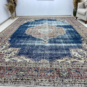 8x12 Vintage Area Rug, Extra Large Rug, Bedroom  Rug, Turkish Rug,  Big Size Pale Rug, Oushak Living Room Rug, Farmhouse rug, 7.9x 11.5 ft