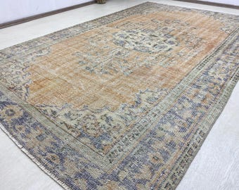 5.2x8.2 ft, Pale Oushak Area Rug, Handwoven Turkish Wool Rug, Vintage Bohemian Decor
