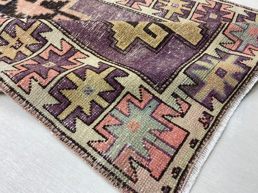Purple Runner Rug 4x12 Oushak Runner Rug, Turkish Runner Rug, Kitchen
