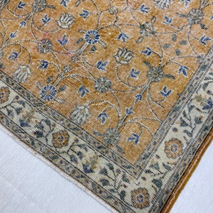 Handmade Orange Rug 4x7, Turkish Wool Rug, Bohemian Area Carpet, Floral Pale Orange Oushak Rug, Wool-Cotton Living Room Rug, 3.9 x 6.7 ft