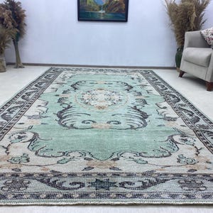 6x9 Teal Vintage Rug, Oushak Rug, Turkish Handmade Rug, Hand Knotted  Rug, Vintage Rug, Area Rug, Farmhouse Decor, Bedroom Rug, 5.5x9.1 ft