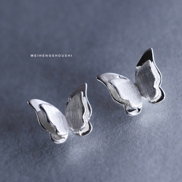 Beautiful Unique 925 Sterling Silver Earring Studs, Minimalist Earrings, double butterfly earrings, small earring Studs