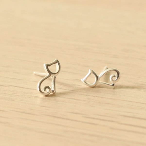 Unique 925 Sterling Silver Earring Studs, Minimalist Earrings, little cats earrings, small earring Studs