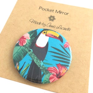 Pocket mirror, Cosmetic mirror, small mirror, Toucan fabric, Teacher gift