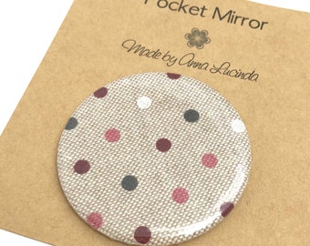 Pocket mirror, Compact mirror, makeup mirror, Polka dot print fabric, Teacher gift, Mothers’ Day gift