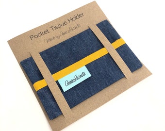 Reusable tissue pouch, pocket tissue cover, Denim tissue holder