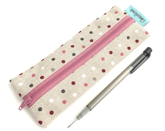 Slim pencil holder, Makeup brush holder, Small makeup bag, Gift for travellers, Mothers Day gift, Polka dots