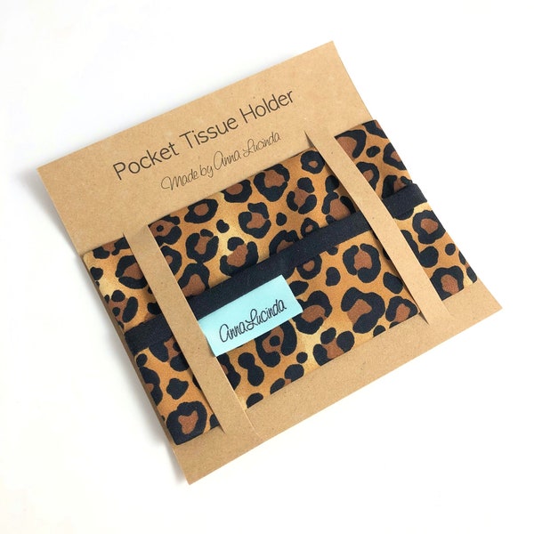 Fabric pocket tissue case, leopard print tissue cover, Animal tissue pouch