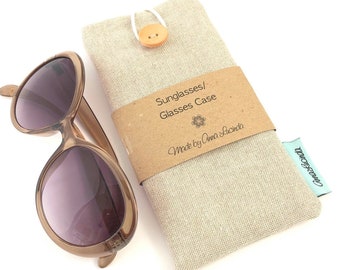 Padded sunglasses case, Linen look fabric eyeglasses pouch, Soft spectacle sleeve