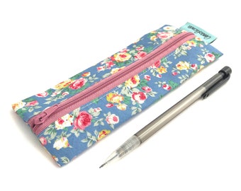 Slim pencil case, Skinny makeup bag, Storage pouch, Floral makeup brush holder