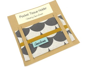 Fabric pocket tissue cover, Travel tissue case, Geometric print, Stocking filler